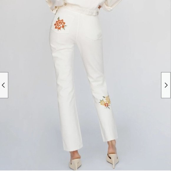 Reformation Cynthia High Rise Straight Floral Embroidered Jeans - Picture 3 of 6